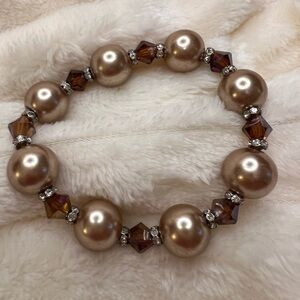 Champagne Glass Pearl and Crystal Stretch Bracelet